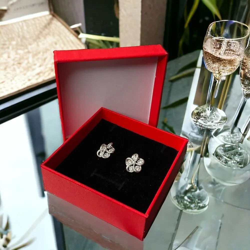 New with tags‎ Next Silver Clear Diamante Stud Flowers Earrings Women Small
